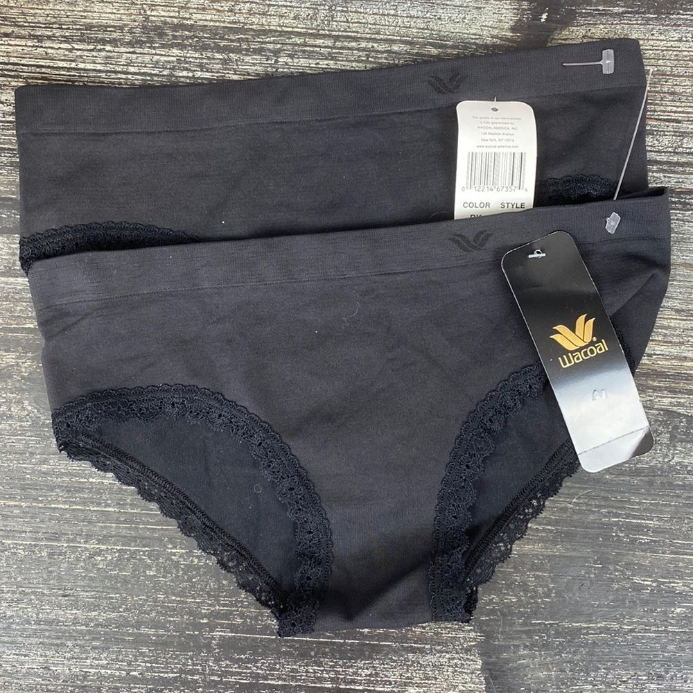 Wacoal SET of 2 Black Hip Brief Bikini Panties NEW 5/6 S/M